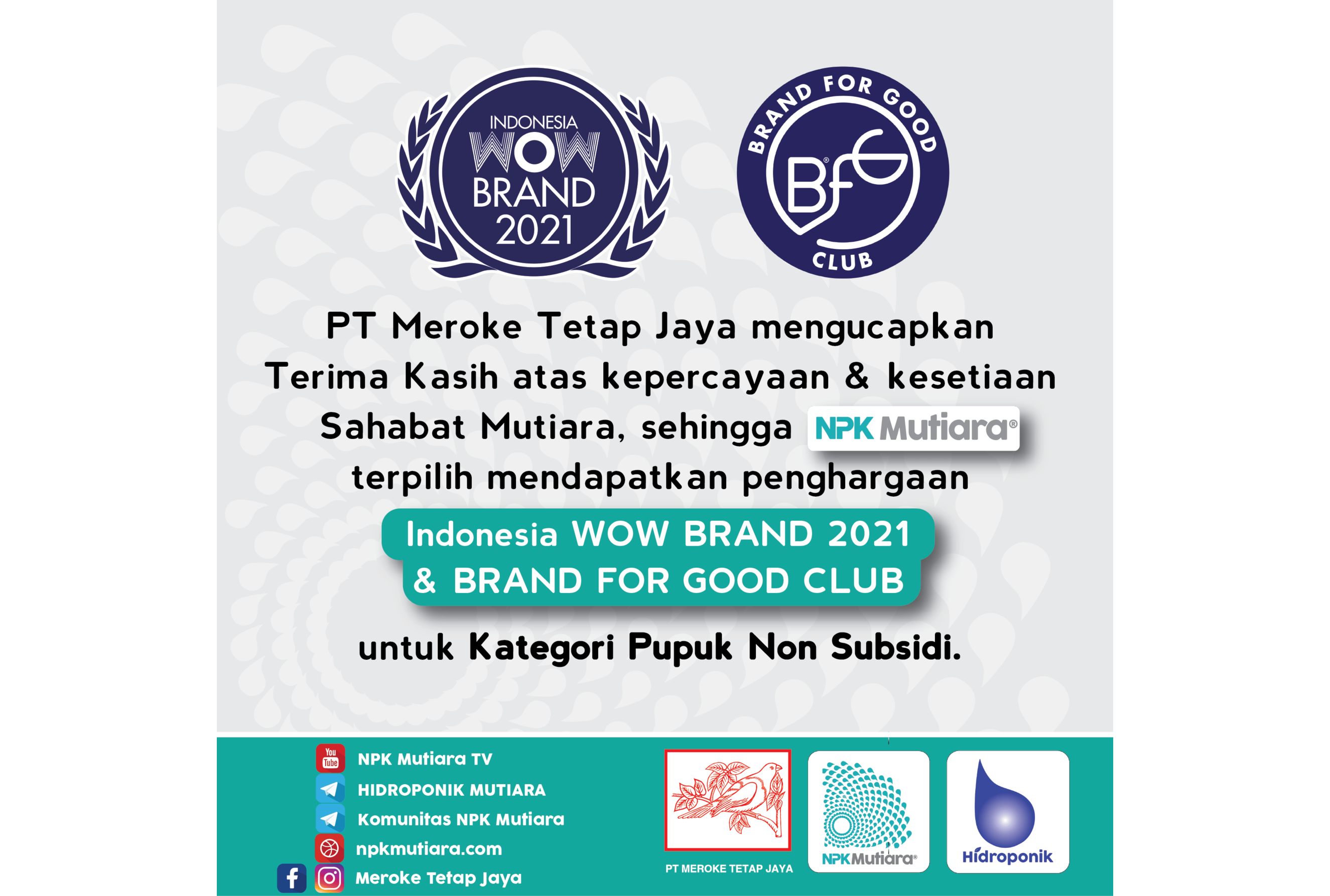 NPK Mutiara Raih Penghargaan Indonesia WOW Brand 2021