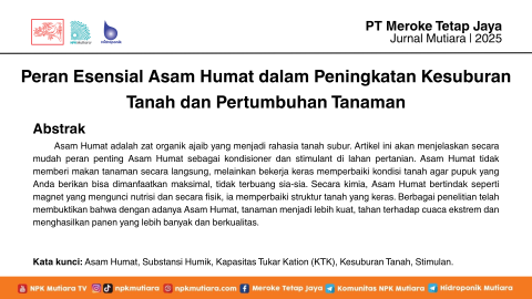 Peran Esensial Asam Humat dalam Peningkatan Kesuburan Tanah dan Pertumbuhan Tanaman